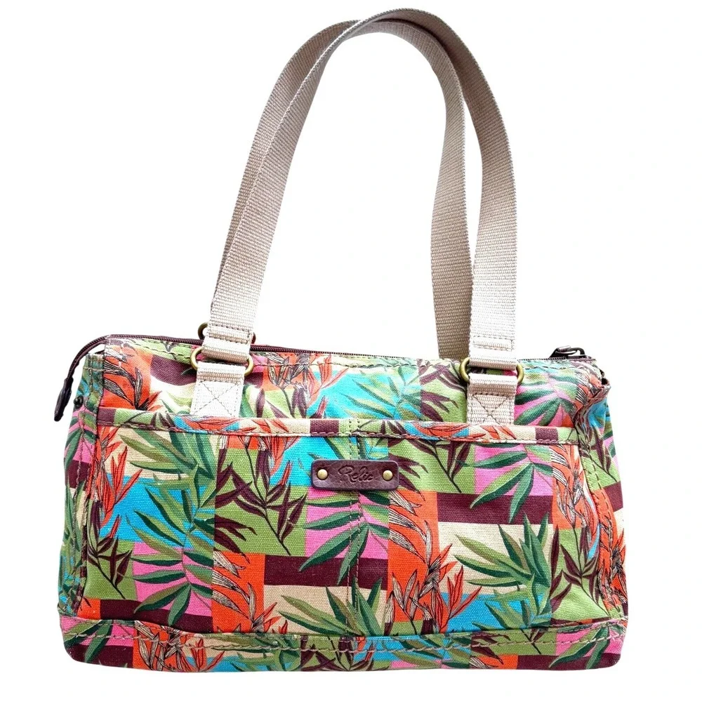Color Block Palms Design Canvas Short Hobo Purse 13 × 8